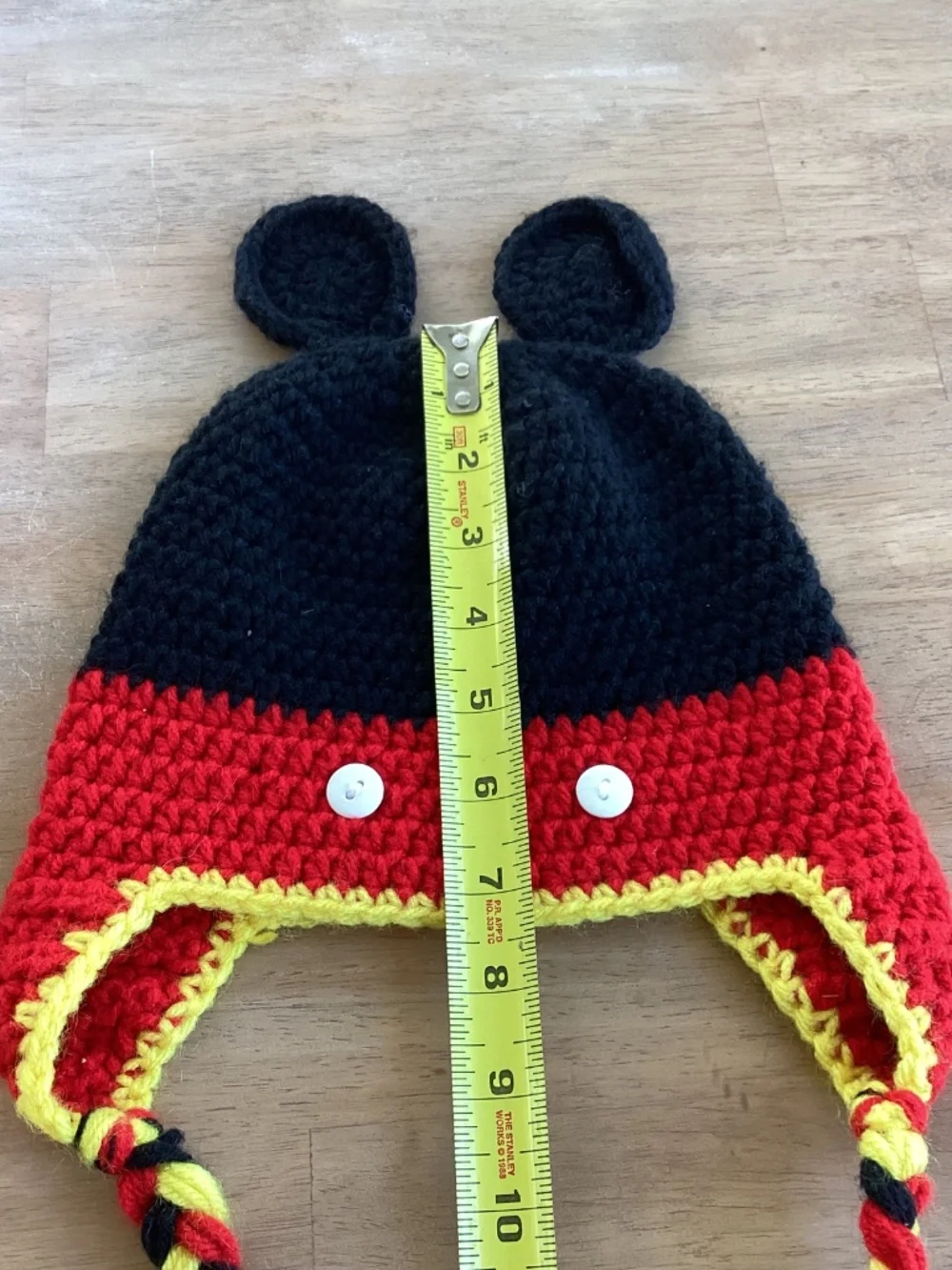 Hand made Mickey Mouse crocheted Mickey ears toddler kids beanie winter hat EUC